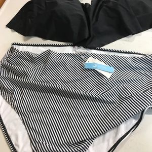 Cupshe Ruffle Plus Size 4X Bikini W/ High Waisted Bottom Black and White Striped